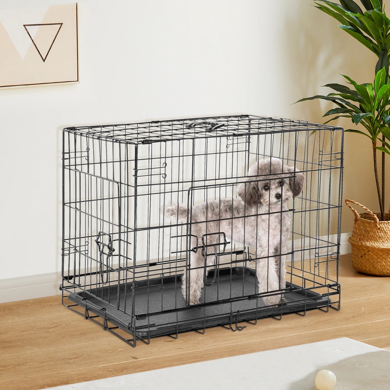 JHK Double Door Folding Dog Crate – Metal Kennel with Tray for Travel & Home