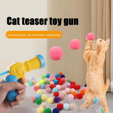 Interactive Cat Toy Launcher Gun with 20 Soft Plush Balls – Silent Shooting Game for Kittens & Cats, Fun Exercise Training Toy