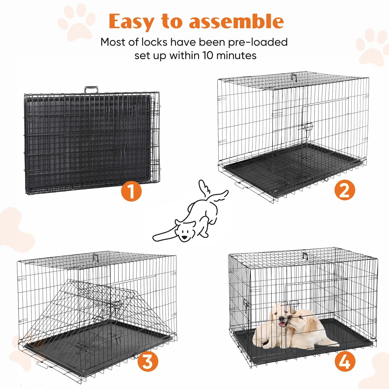 JHK Double Door Folding Dog Crate – Metal Kennel with Tray for Travel & Home