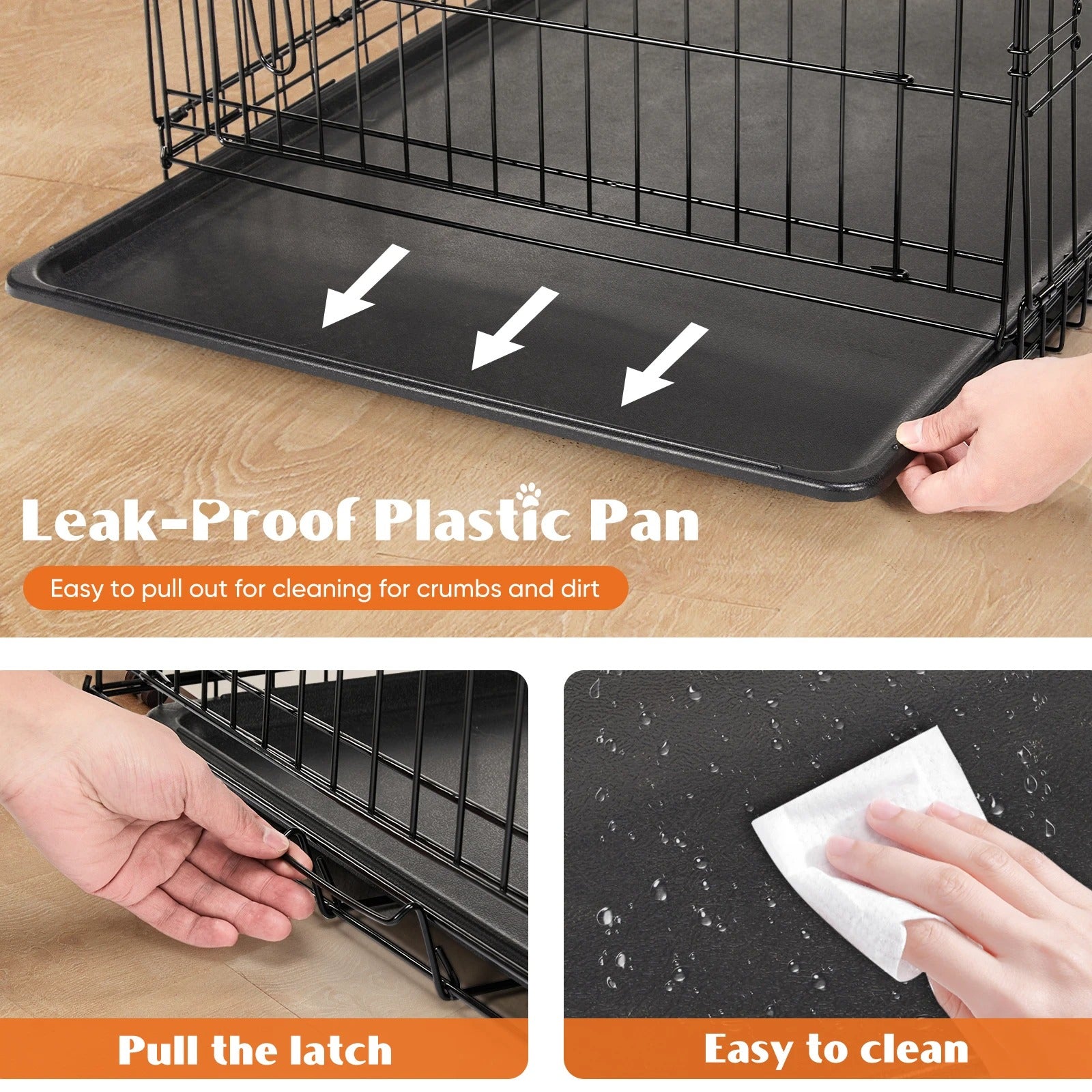 JHK Double Door Folding Dog Crate – Metal Kennel with Tray for Travel & Home