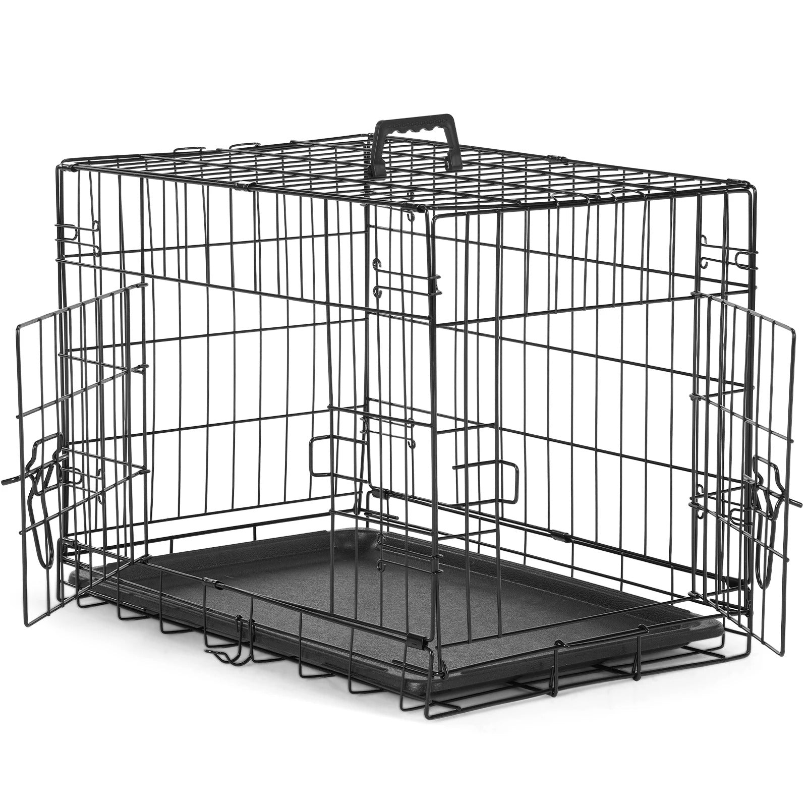 JHK Double Door Folding Dog Crate – Metal Kennel with Tray for Travel & Home