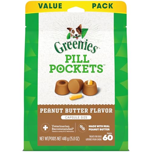Greenies Pill Pockets for Dogs Large Size, Soft Dog Treats, with Real Peanut Butter, 15.8 oz. Pouch (60 Treats)