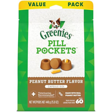 Greenies Pill Pockets for Dogs Large Size, Soft Dog Treats, with Real Peanut Butter, 15.8 oz. Pouch (60 Treats)