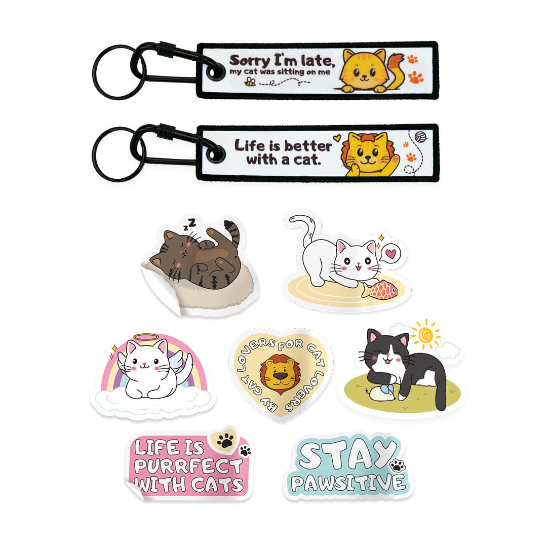 Cat Quote Keychain & Adorable Stickers