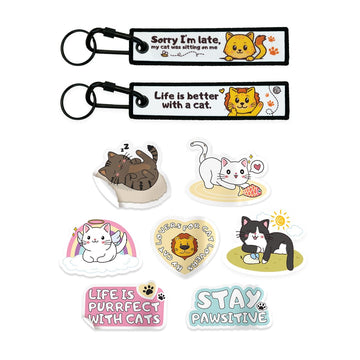 Cat Quote Keychain & Adorable Stickers