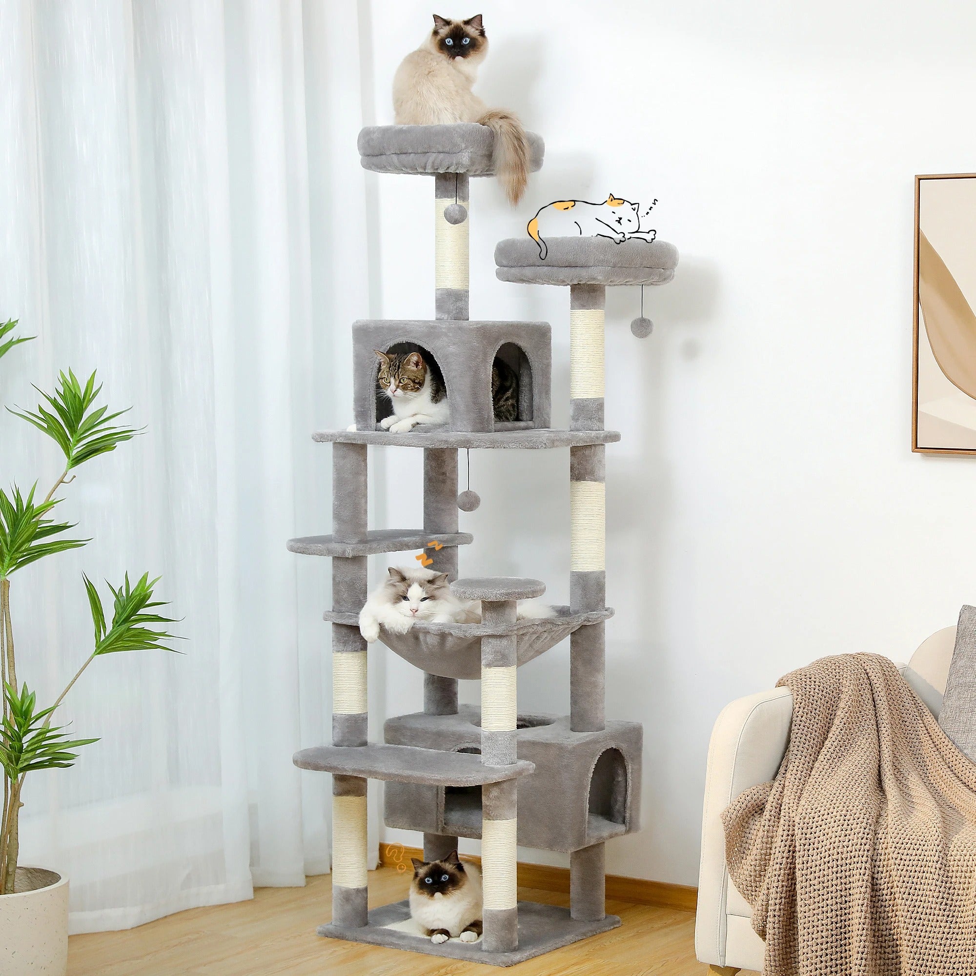 Luxury Cat Tree Tower for Indoor Cats – Multi-Level Condo with Hammock, Perches & Sisal Scratching Posts