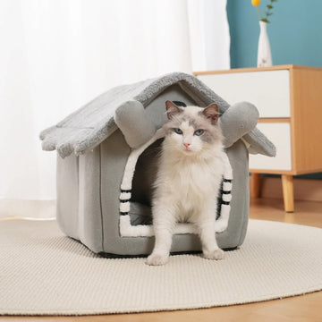 Gray Detachable Cat House – Washable, Semi-Enclosed Pet Bed for All Seasons