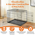 JHK Double Door Folding Dog Crate – Metal Kennel with Tray for Travel & Home