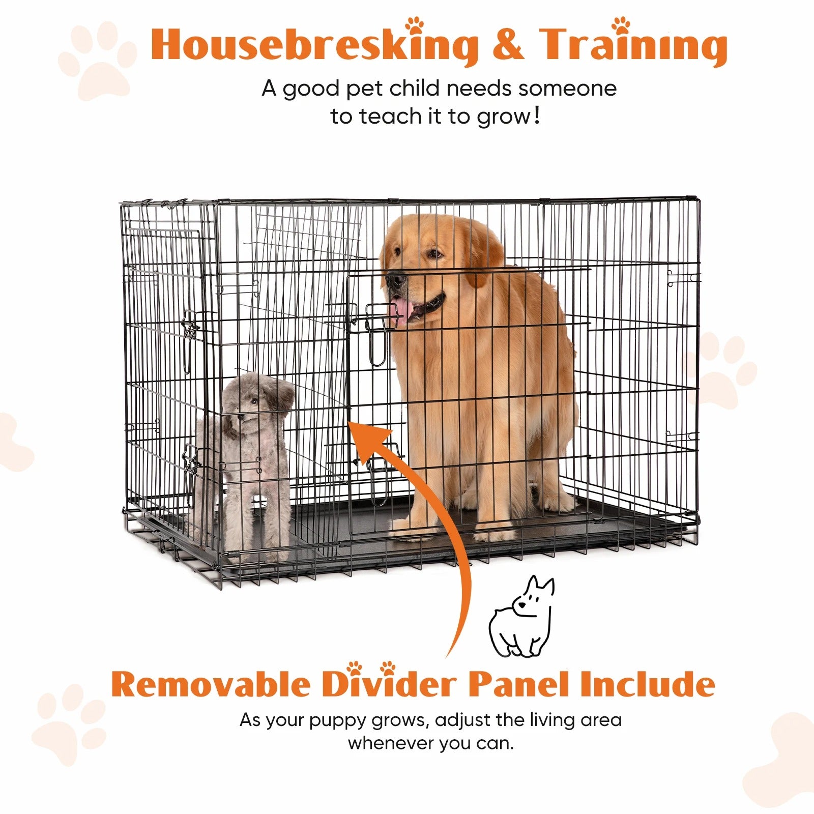 JHK Double Door Folding Dog Crate – Metal Kennel with Tray for Travel & Home